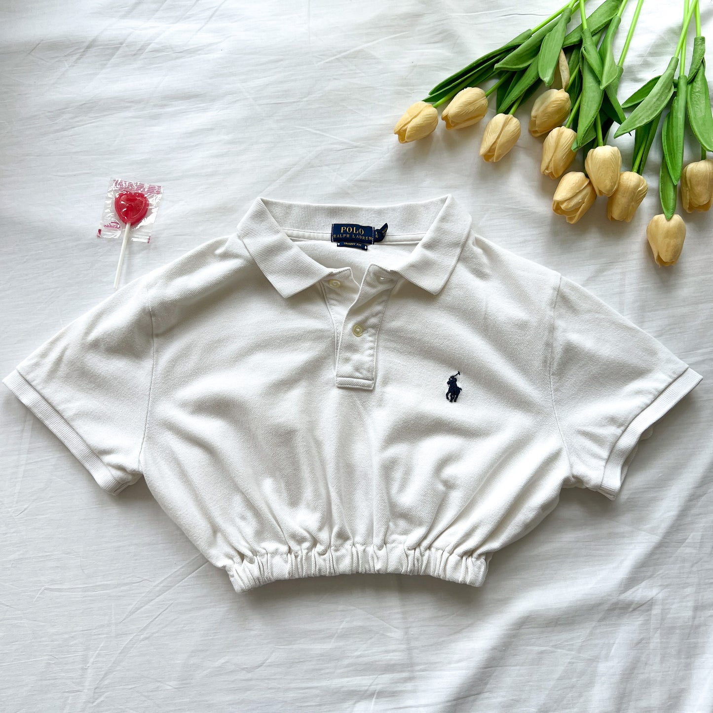 (XS) Ralph Lauren polo crop vintage white petite